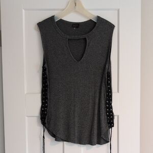 Charcoal Sleeveless Tank with Lace Detailing